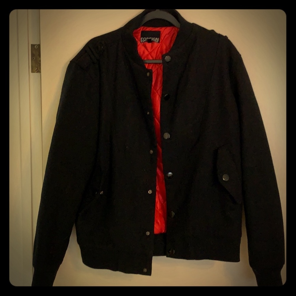 Men’s Black Wool Jacket, Red inside